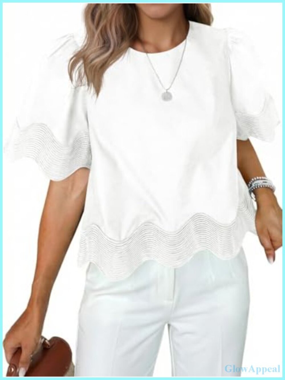 Women's Scalloped Ruffle Crop Top Flowy Summer Blouse Short Sleeve